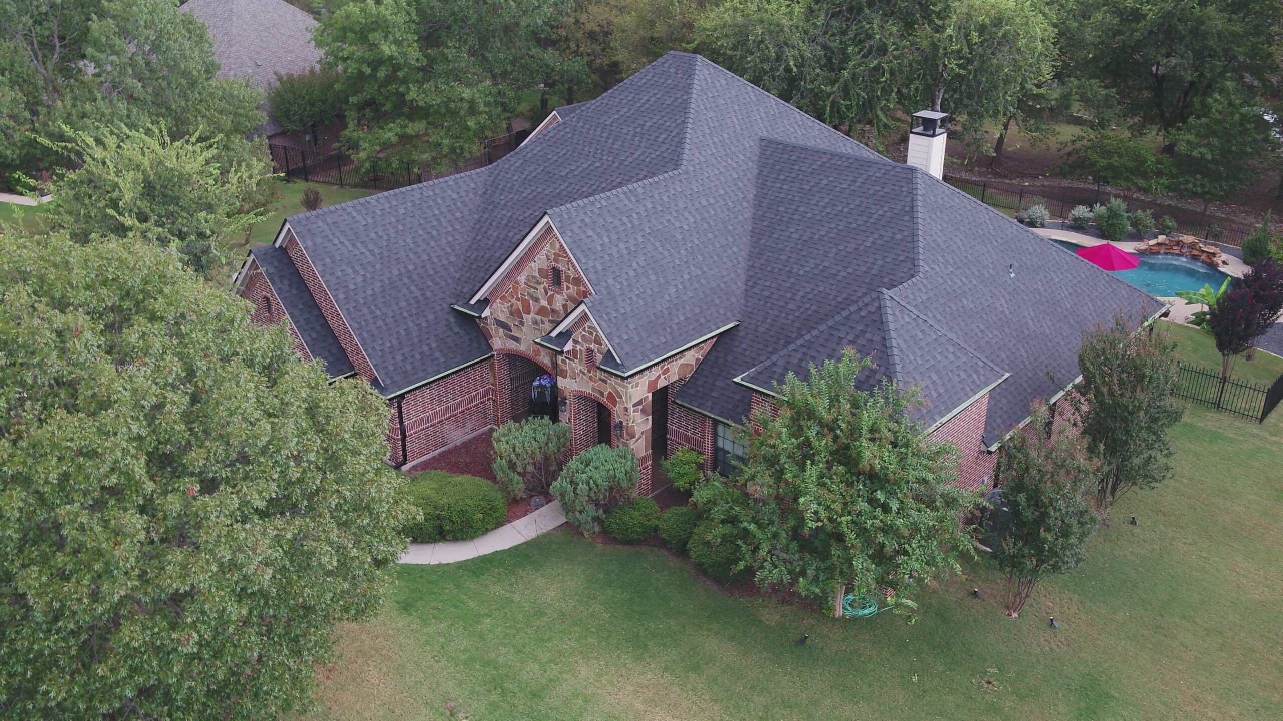 aerial view of house with new roof