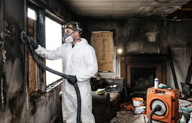 smoke damage restoration in progress