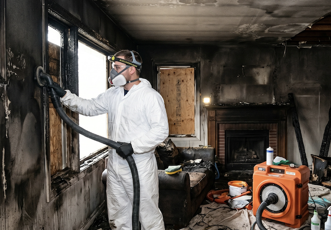 smoke damage restoration in progress